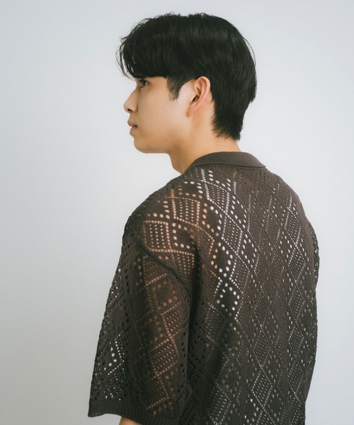 WHIMSIC（ウィムジック）の「【UNISEX/SET UP対応】メッシュジャガードニットシャツ（シャツ/ブラウス・メンズ・アイボリー/チャコールグレー・FREE）」の21枚目の写真