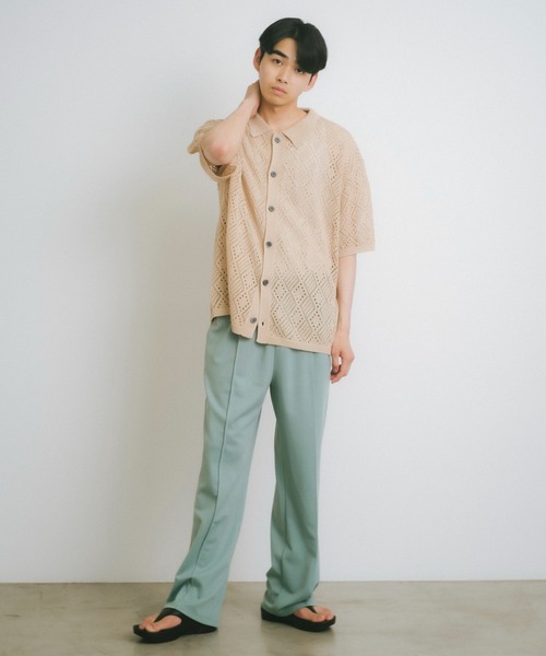 WHIMSIC（ウィムジック）の「【UNISEX/SET UP対応】メッシュジャガードニットシャツ（シャツ/ブラウス・メンズ・アイボリー/チャコールグレー・FREE）」の9枚目の写真