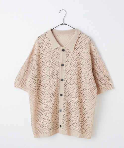 WHIMSIC（ウィムジック）の「【UNISEX/SET UP対応】メッシュジャガードニットシャツ（シャツ/ブラウス・メンズ・アイボリー/チャコールグレー・FREE）」の12枚目の写真