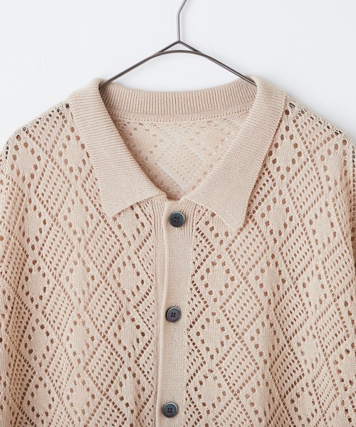 WHIMSIC（ウィムジック）の「【UNISEX/SET UP対応】メッシュジャガードニットシャツ（シャツ/ブラウス・メンズ・アイボリー/チャコールグレー・FREE）」の13枚目の写真