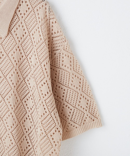 WHIMSIC（ウィムジック）の「【UNISEX/SET UP対応】メッシュジャガードニットシャツ（シャツ/ブラウス・メンズ・アイボリー/チャコールグレー・FREE）」の14枚目の写真