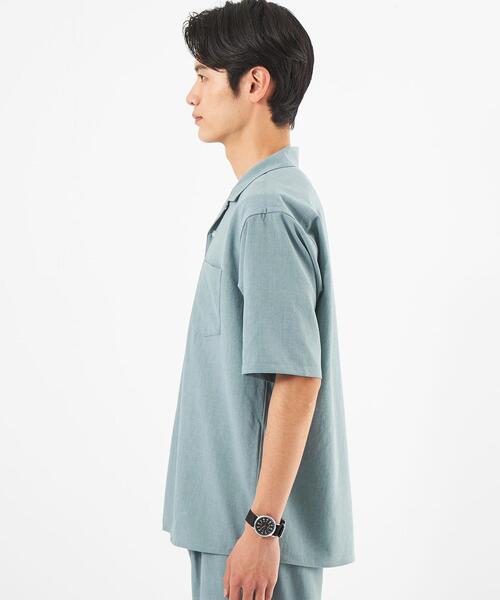 green label relaxing（グリーンレーベルリラクシング）の「ドライエステル オープンカラー シャツ -防シワ・吸水速乾-（シャツ/ブラウス・メンズ・ダークグリーン/ライトブルー/ベージュ・S/M/L/XL）」の6枚目の写真