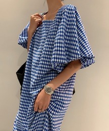 スクエアネックギンガムチェックワンピース