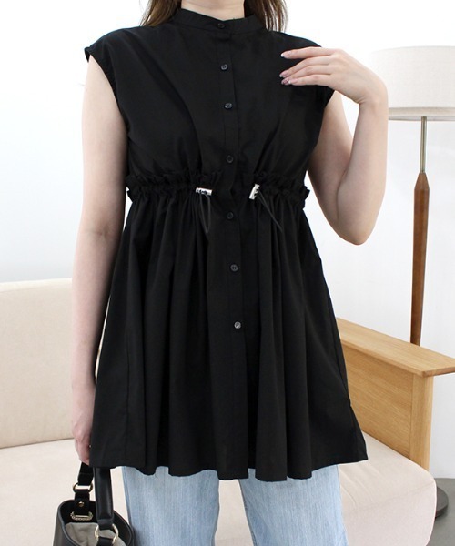 MODE ROBE（モードローブ）の「ウエストドロストノースリーブトップス（Tシャツ/カットソー・レディース・ホワイト/ブルー/ブラック・FREE）」の3枚目の写真