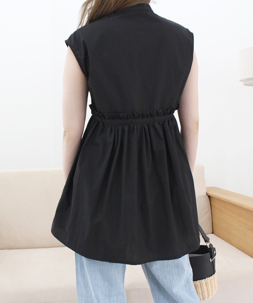 MODE ROBE（モードローブ）の「ウエストドロストノースリーブトップス（Tシャツ/カットソー・レディース・ホワイト/ブルー/ブラック・FREE）」の5枚目の写真