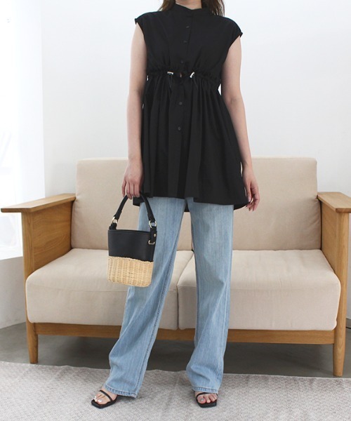 MODE ROBE（モードローブ）の「ウエストドロストノースリーブトップス（Tシャツ/カットソー・レディース・ホワイト/ブルー/ブラック・FREE）」の12枚目の写真