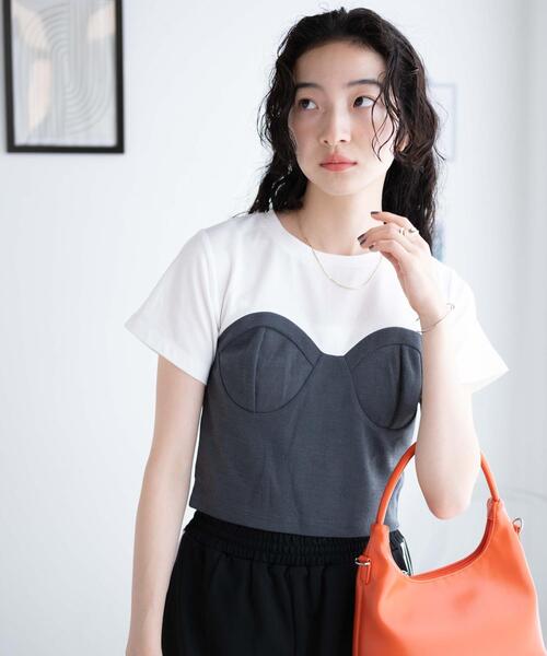 WEGO(ウィゴー)の「WEGO/ビスチェドッキングT(Tシャツ/カットソー・レディース・グレー/ブラック・FREE)」の1枚目の写真
