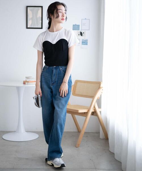 WEGO(ウィゴー)の「WEGO/ビスチェドッキングT(Tシャツ/カットソー・レディース・グレー/ブラック・FREE)」の3枚目の写真