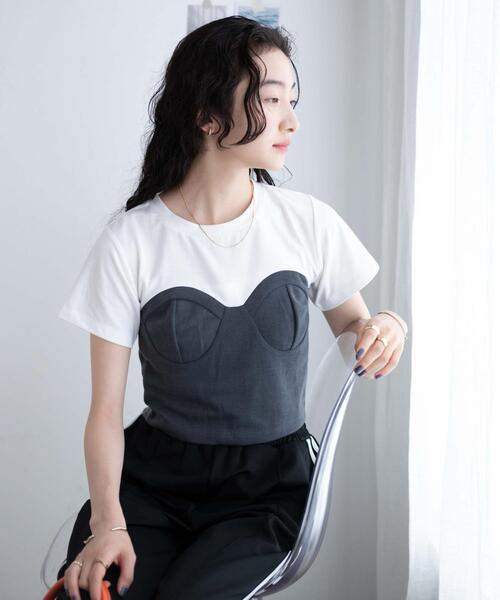 WEGO(ウィゴー)の「WEGO/ビスチェドッキングT(Tシャツ/カットソー・レディース・グレー/ブラック・FREE)」の14枚目の写真