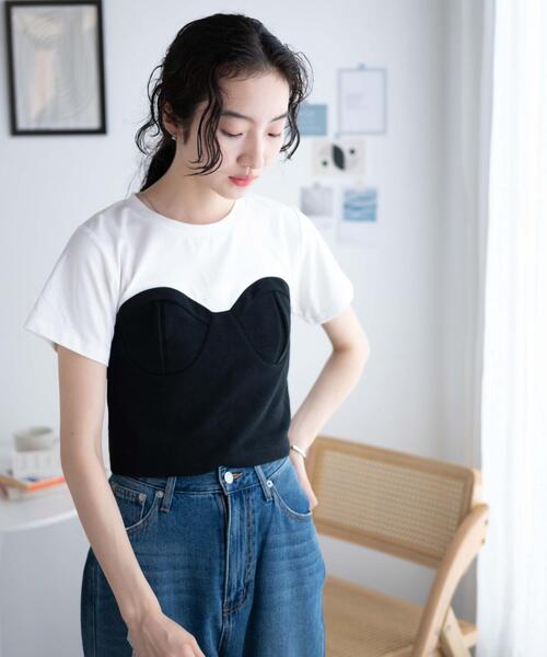 WEGO(ウィゴー)の「WEGO/ビスチェドッキングT(Tシャツ/カットソー・レディース・グレー/ブラック・FREE)」の10枚目の写真