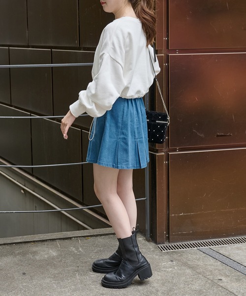 one after another NICE CLAUP（ワンアフターアナザーナイスクラップ）の「ボックスプリーツスカート/セットアップ対応（デニムスカート・レディース・ブルー/ネイビー/ブラック・FREE）」の9枚目の写真