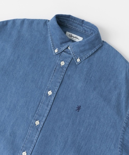 GYMPHLEX（ジムフレックス）の「GYMPHLEX　BUTTONDOWN SHIRTS LONG-SLEEVE（シャツ/ブラウス・レディース・インディゴブルー/ライトインディゴブルー・14）」の5枚目の写真