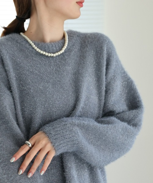 ラメフェザー天竺ニット/ラメ/きらきら（ニット/セーター