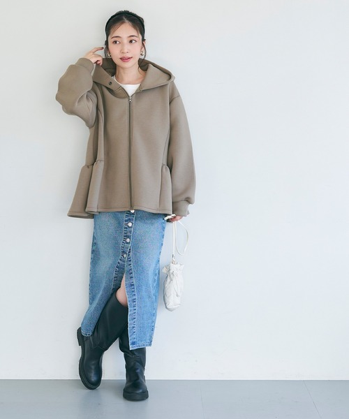 coca（coca）（コカ）の「ダンボールニット サイドフレアフードパーカー（パーカー・レディース・ブラック/グレイッシュベージュ/ダークベージュ・L/M）」の13枚目の写真