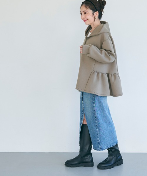 coca（coca）（コカ）の「ダンボールニット サイドフレアフードパーカー（パーカー・レディース・ブラック/グレイッシュベージュ/ダークベージュ・L/M）」の15枚目の写真