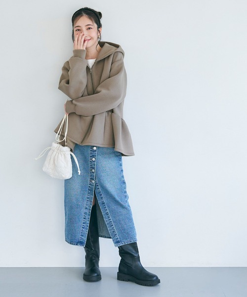 セール】ダンボールニット サイドフレアフードパーカー