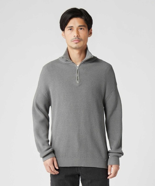 PLUS ONE（プラスワン）の「【PLUS ONE】【BENRY】畦編みハーフジップニット（ニット/セーター・メンズ・グレー/ブラック/オフホワイト・M/XL/L）」の3枚目の写真