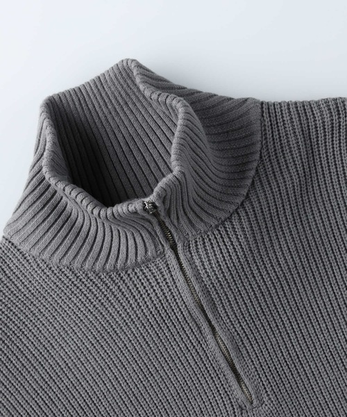 PLUS ONE（プラスワン）の「【PLUS ONE】【BENRY】畦編みハーフジップニット（ニット/セーター・メンズ・グレー/ブラック/オフホワイト・M/XL/L）」の5枚目の写真