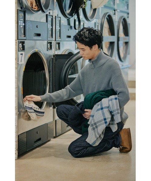 PLUS ONE（プラスワン）の「【PLUS ONE】【BENRY】畦編みハーフジップニット（ニット/セーター・メンズ・グレー/ブラック/オフホワイト・M/XL/L）」の8枚目の写真