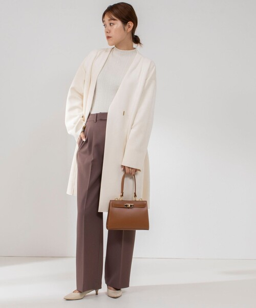 NOLLEY’S Sophi（ノーリーズソフィ）の「スエードダンボールVネックコート（ノーカラーコート・レディース・キナリ/グレイッシュブルー・36/38）」の5枚目の写真