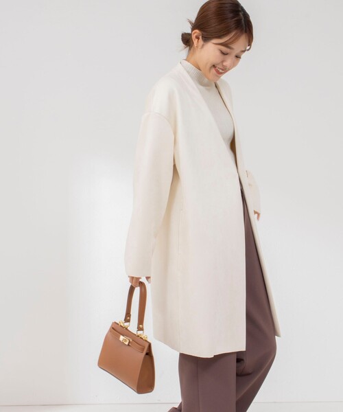 NOLLEY’S Sophi（ノーリーズソフィ）の「スエードダンボールVネックコート（ノーカラーコート・レディース・キナリ/グレイッシュブルー・36/38）」の8枚目の写真