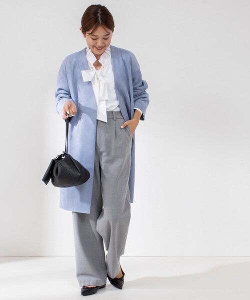 NOLLEY’S Sophi（ノーリーズソフィ）の「スエードダンボールVネックコート（ノーカラーコート・レディース・キナリ/グレイッシュブルー・36/38）」の9枚目の写真