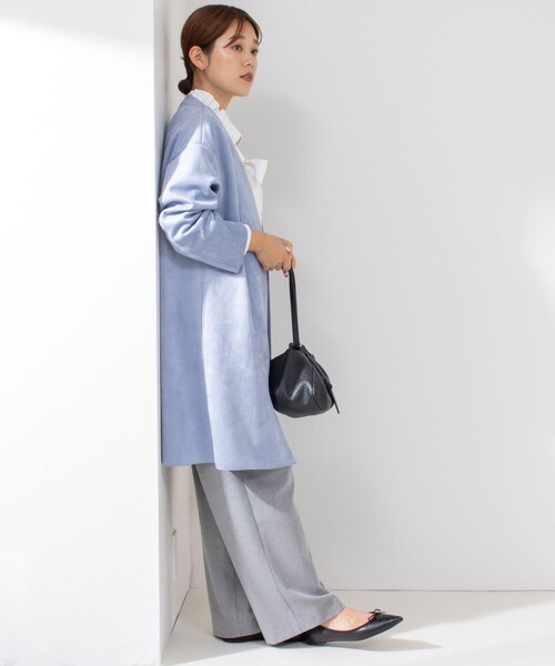 NOLLEY’S Sophi（ノーリーズソフィ）の「スエードダンボールVネックコート（ノーカラーコート・レディース・キナリ/グレイッシュブルー・36/38）」の12枚目の写真
