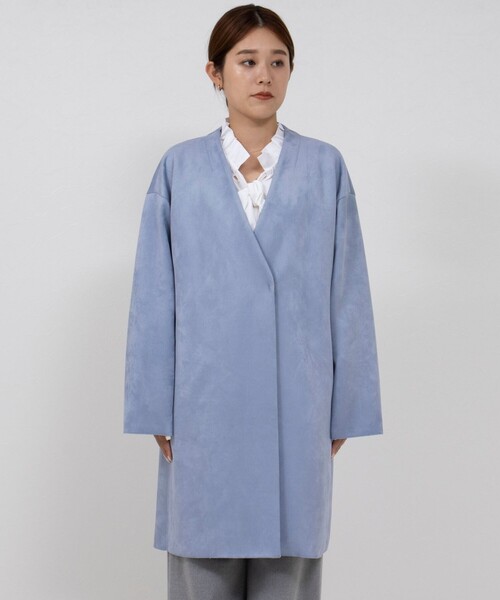 NOLLEY’S Sophi（ノーリーズソフィ）の「スエードダンボールVネックコート（ノーカラーコート・レディース・キナリ/グレイッシュブルー・36/38）」の14枚目の写真