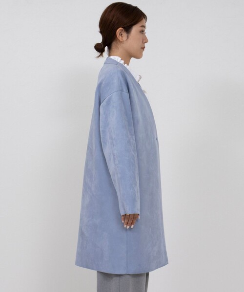 NOLLEY’S Sophi（ノーリーズソフィ）の「スエードダンボールVネックコート（ノーカラーコート・レディース・キナリ/グレイッシュブルー・36/38）」の15枚目の写真