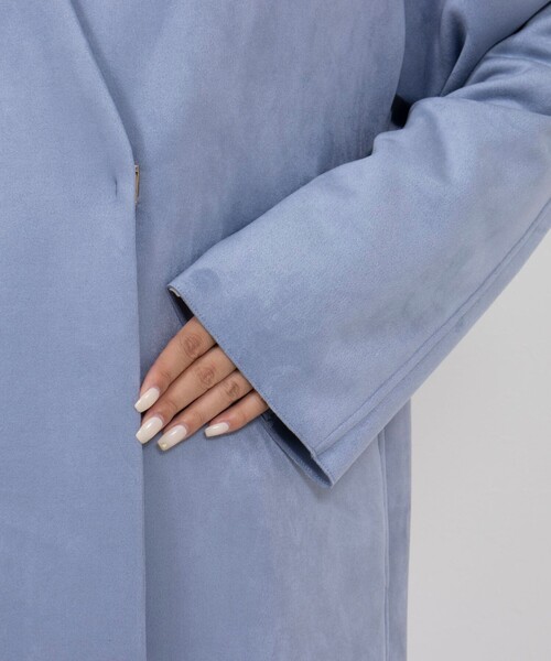 NOLLEY’S Sophi（ノーリーズソフィ）の「スエードダンボールVネックコート（ノーカラーコート・レディース・キナリ/グレイッシュブルー・36/38）」の20枚目の写真