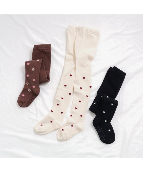 apres les cours(アプレレクール)の「花柄・ハート柄タイツ(タイツ/ストッキング・キッズ・ブラウン/アイボリー/ネイビー・90/110/100/120/140)」の7枚目の写真