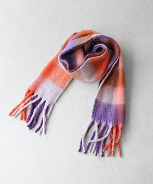 HER CLOSET（ハークローゼット）の「【HER CLOSET】ボリュームフリンジチェックマフラー VOLUME FRINGE CHECK MUFFLER（マフラー・レディース・パープル/ブラウン/ライトブルー/グレー/マルチ/グリーン/ブルー/ベージュ・FREE）」の20枚目の写真