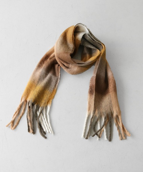 HER CLOSET（ハークローゼット）の「【HER CLOSET】ボリュームフリンジチェックマフラー VOLUME FRINGE CHECK MUFFLER（マフラー・レディース・パープル/ブラウン/ライトブルー/グレー/マルチ/グリーン/ブルー/ベージュ・FREE）」の13枚目の写真