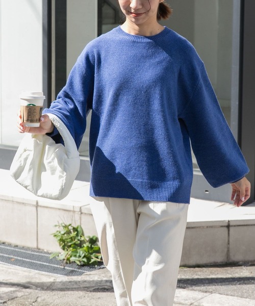 FORK&SPOON（フォークアンドスプーン）の「FORK&SPOON　ギャザースリーブニット（ニット/セーター・レディース・グレー系その他/オートミール/ブラック/ライトブルー・1）」の4枚目の写真