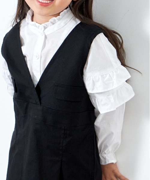 MAKE YOUR DAY（メイクユアデイ）の「スプリングフリルブラウス■80～140cm（シャツ/ブラウス・キッズ・サックスブルー/ブラック/オフホワイト・80/110/90/100/140/130/120）」の2枚目の写真