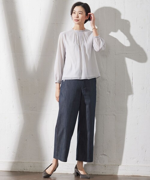 J.PRESS Ladies(J.プレス レディス)の「カチオン ストライプ カットソー(Tシャツ/カットソー・レディース・ホワイト系1/ライトグレー系1/ふじ色系1・SMALL)」の6枚目の写真