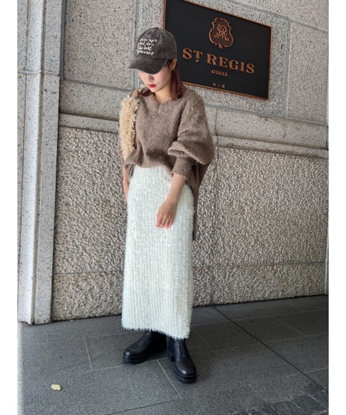 ジュメロ feather rame skirt ロングスカート ホワイト jumelle（ジュメロ）の「【伸縮性抜群！】feather rame skirt