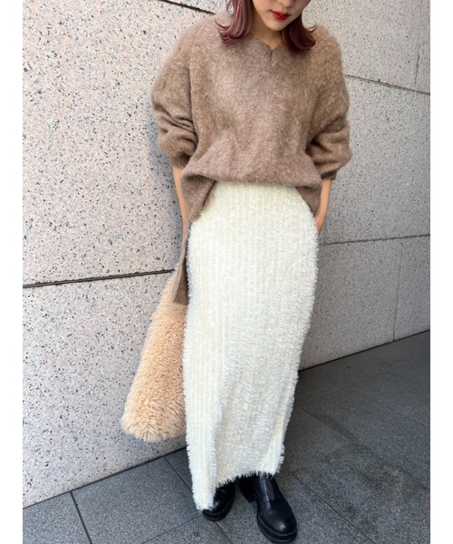 ジュメロ feather rame skirt ロングスカート ホワイト jumelle（ジュメロ）の「【伸縮性抜群！】feather rame skirt