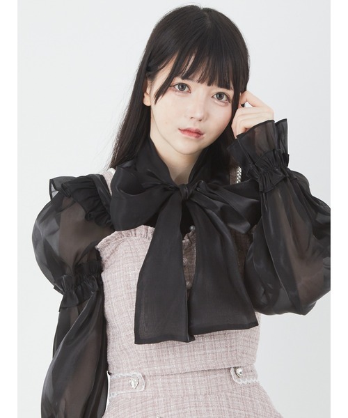Ank Rouge（アンクルージュ）の「キラキラツイードビスチェ（ベスト・レディース・ピンク/ブルー/ブラック/ホワイト・M）」の2枚目の写真