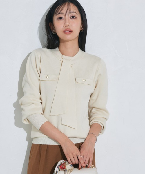 Pierrot（ピエロ）の「ボウタイポケットニット（ニット/セーター・レディース・アイボリー/ブラック/ブルー系その他/ネイビー/グレイッシュベージュ/グレー・L/M/LL/S）」の17枚目の写真