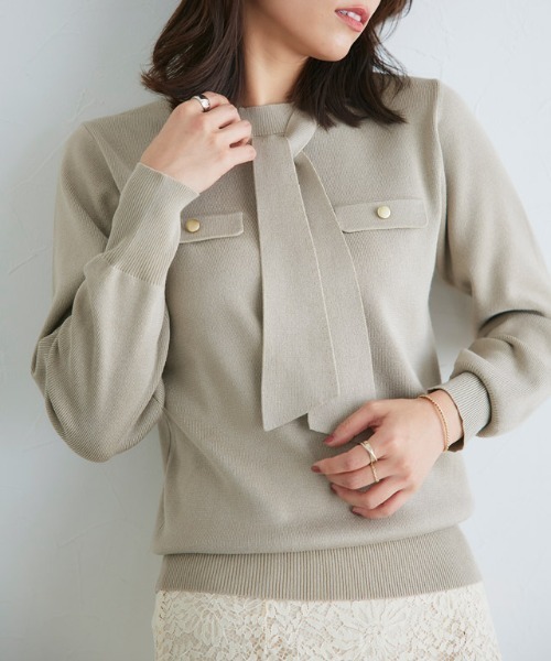 Pierrot（ピエロ）の「ボウタイポケットニット（ニット/セーター・レディース・アイボリー/ブラック/ブルー系その他/ネイビー/グレイッシュベージュ/グレー・L/M/LL/S）」の20枚目の写真