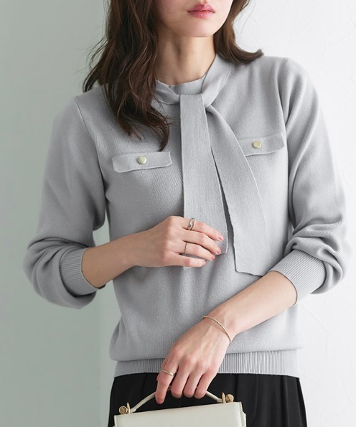 Pierrot（ピエロ）の「ボウタイポケットニット（ニット/セーター・レディース・アイボリー/ブラック/ブルー系その他/ネイビー/グレイッシュベージュ/グレー・L/M/LL/S）」の22枚目の写真