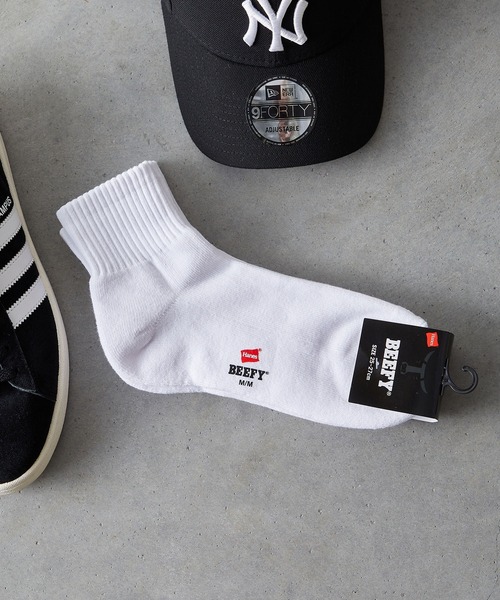 HANES（ヘインズ）の「【Hanes/ヘインズ】HMSBW201 BEEFY クォーターレングスソックス2P/ビーフィー/2Pソックス（ソックス/靴下・メンズ・ブラック/ホワイト・25cm～27cm）」の2枚目の写真