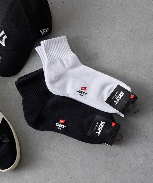 HANES（ヘインズ）の「【Hanes/ヘインズ】HMSBW201 BEEFY クォーターレングスソックス2P/ビーフィー/2Pソックス（ソックス/靴下・メンズ・ブラック/ホワイト・25cm～27cm）」の4枚目の写真