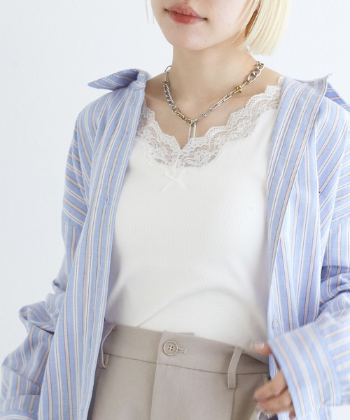 w closet(ダブルクローゼット)の「レース付カップVタンクトップ(タンクトップ・レディース・オフホワイト/ピンク系その他/ブラック/ホワイト系・FREE)」の1枚目の写真