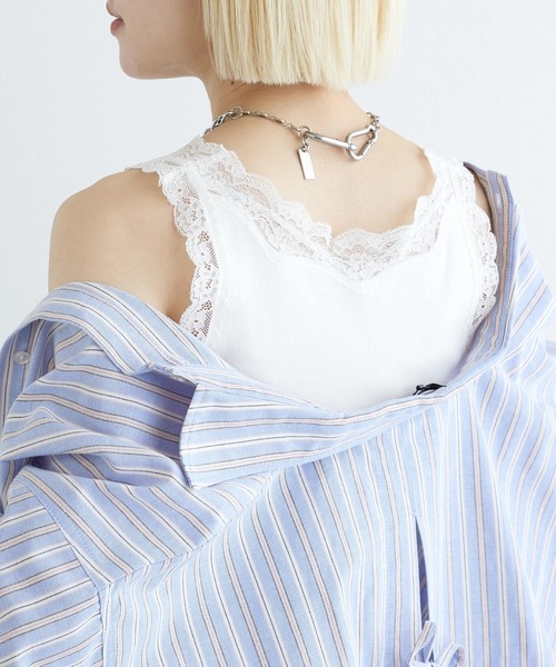 w closet(ダブルクローゼット)の「レース付カップVタンクトップ(タンクトップ・レディース・オフホワイト/ピンク系その他/ブラック/ホワイト系・FREE)」の6枚目の写真