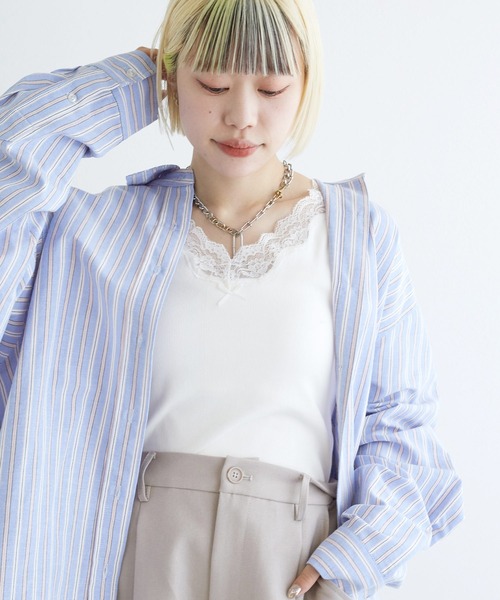 w closet(ダブルクローゼット)の「レース付カップVタンクトップ(タンクトップ・レディース・オフホワイト/ピンク系その他/ブラック/ホワイト系・FREE)」の8枚目の写真