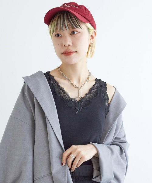 w closet(ダブルクローゼット)の「レース付カップVタンクトップ(タンクトップ・レディース・オフホワイト/ピンク系その他/ブラック/ホワイト系・FREE)」の11枚目の写真