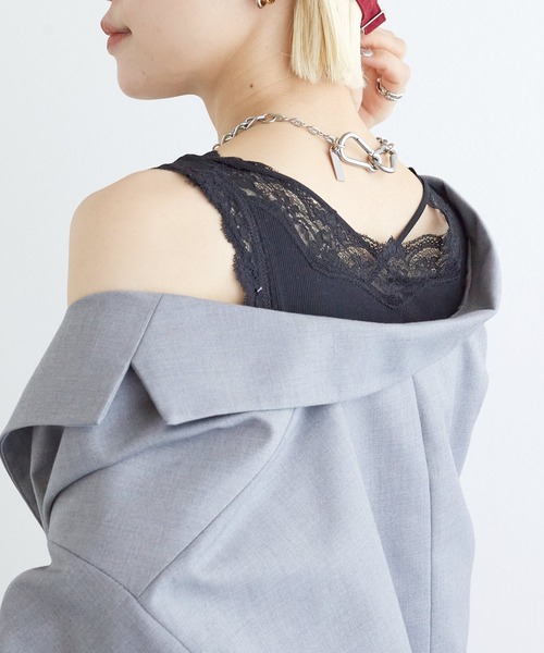 w closet(ダブルクローゼット)の「レース付カップVタンクトップ(タンクトップ・レディース・オフホワイト/ピンク系その他/ブラック/ホワイト系・FREE)」の13枚目の写真