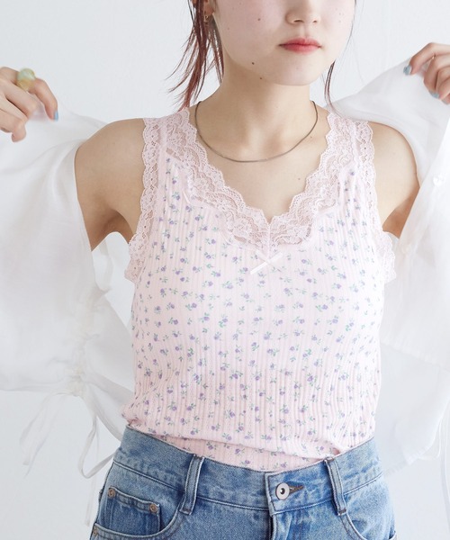 w closet(ダブルクローゼット)の「レース付カップVタンクトップ(タンクトップ・レディース・オフホワイト/ピンク系その他/ブラック/ホワイト系・FREE)」の19枚目の写真